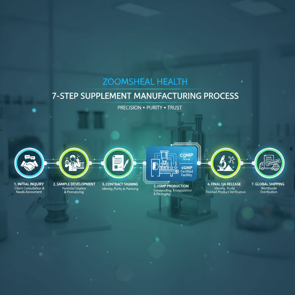 Proceso cGMP de 7 pasos de Zoomsheal Health: Fabricación de suplementos OEM/ODM