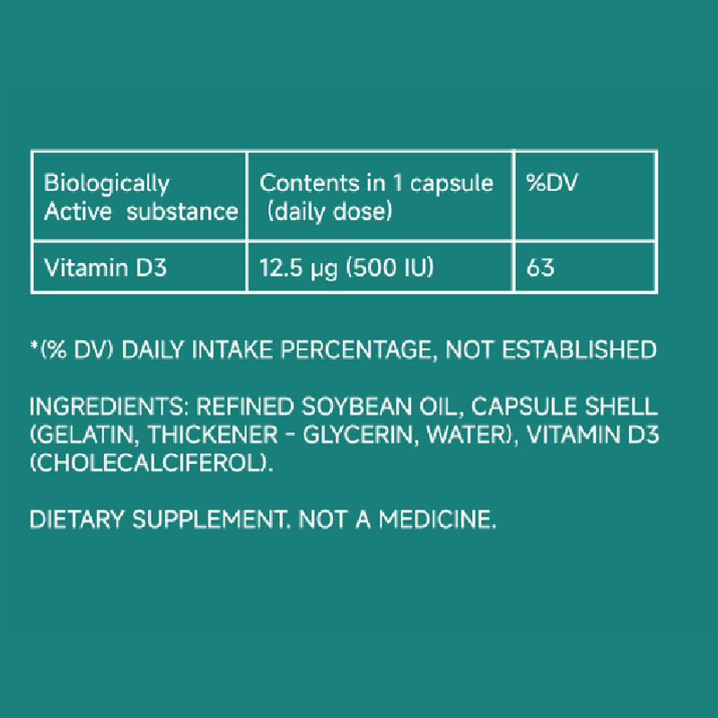Vitamin D3 500 IU supplement facts panel