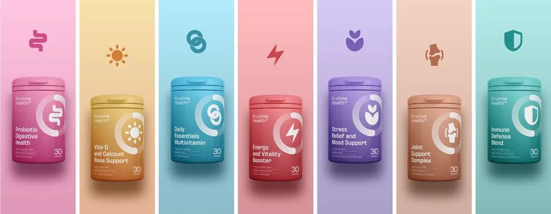 Supplement packaging design for Routine Health+