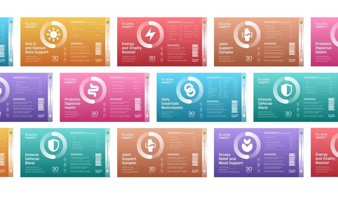 Supplement packaging design for Routine Health+