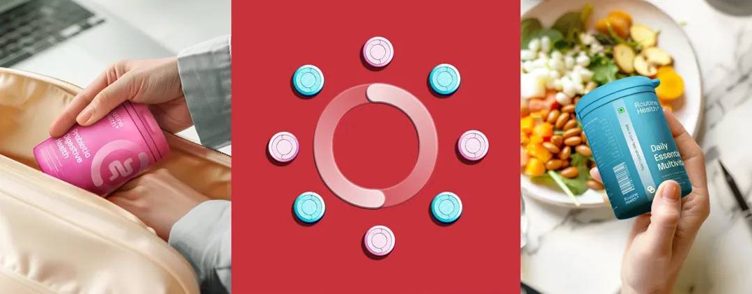 Supplement packaging design for Routine Health+