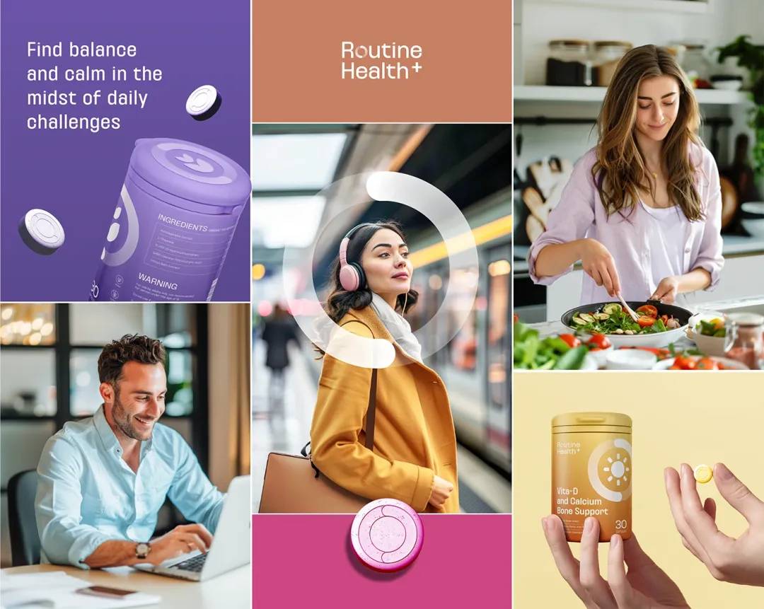 Supplement packaging design for Routine Health+